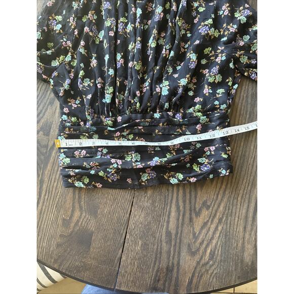 Zara Crop Black Sheer Floral Blouse Y2K Long Sleeve high mock neck keyhole sz S - Picture 14 of 15